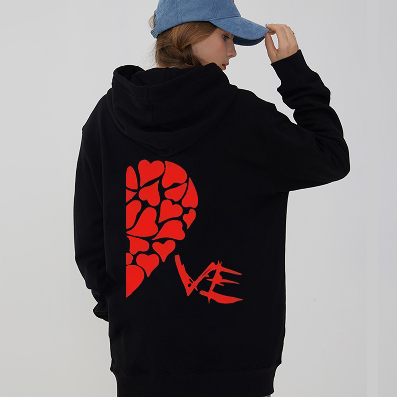 Women Men Sweatshirt Lovers Couples Hooded Hoodies Casual Pullovers Valentine Day Gift Love Heart Printed Couple Hoodies Set alx