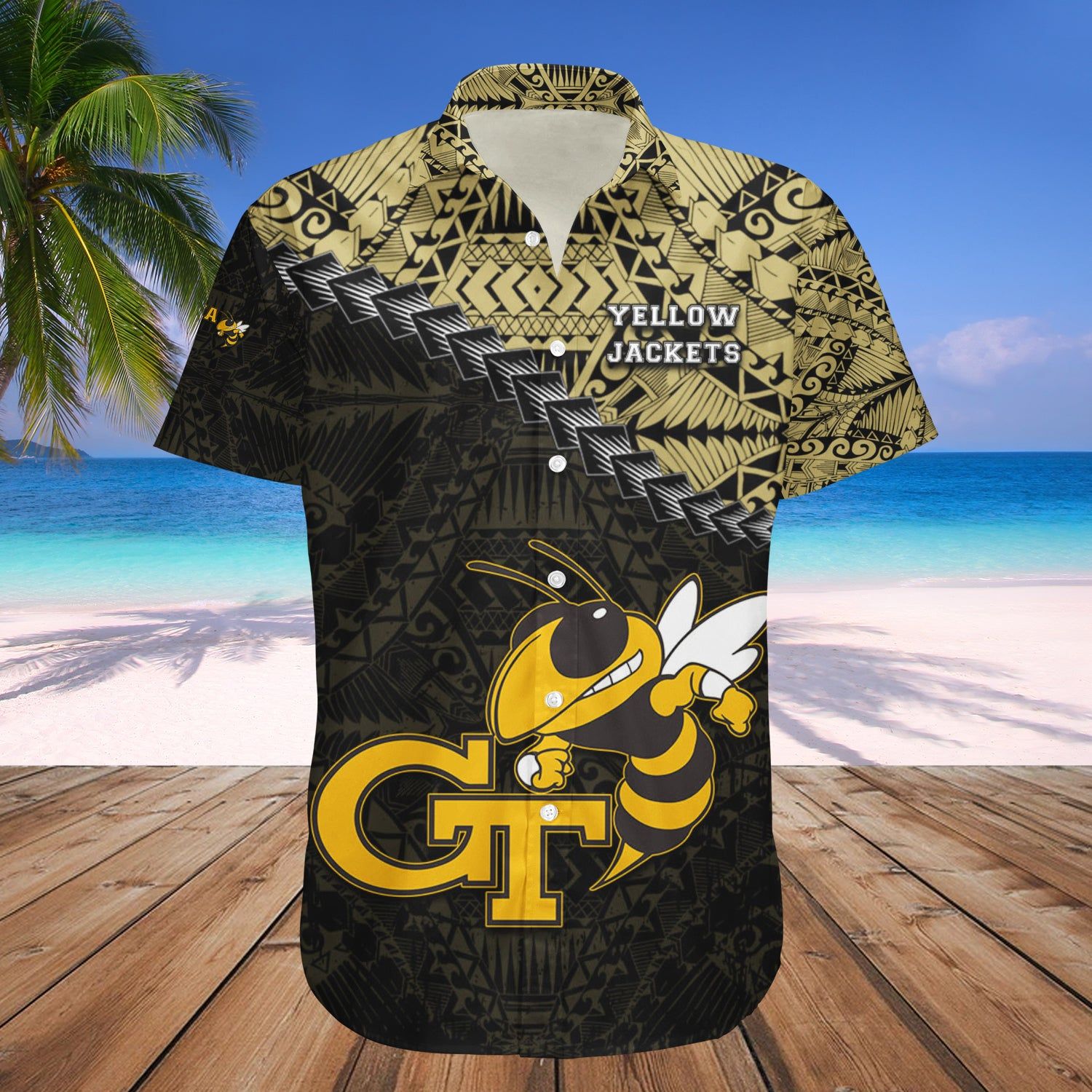 Georgia Tech Yellow Jackets Hawaii Shirt Grunge Polynesian Tattoo – NCCA