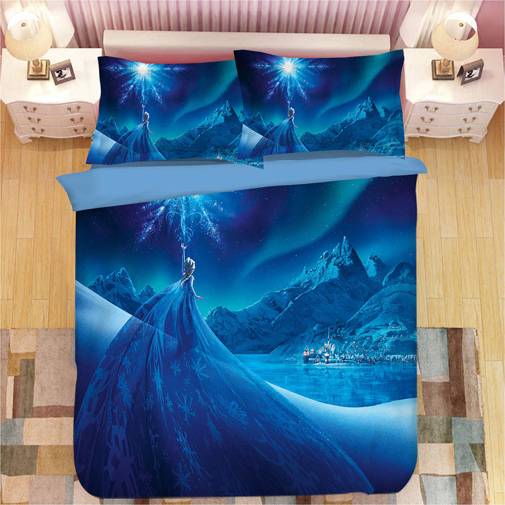 3D Frozen Elsa Princess Bedding Set Twin Size  Duvet Cover For Girls Bedroom Decor Queen Coverlets Single Bed Linen Kids