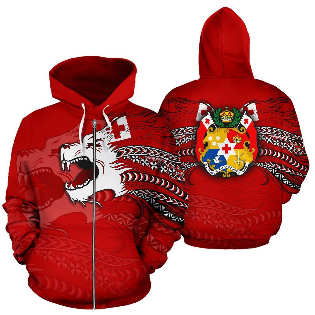 Tonga Polynesian Zip-Up Hoodie – Tongan Pride Lion – Pacific Print Hoodie