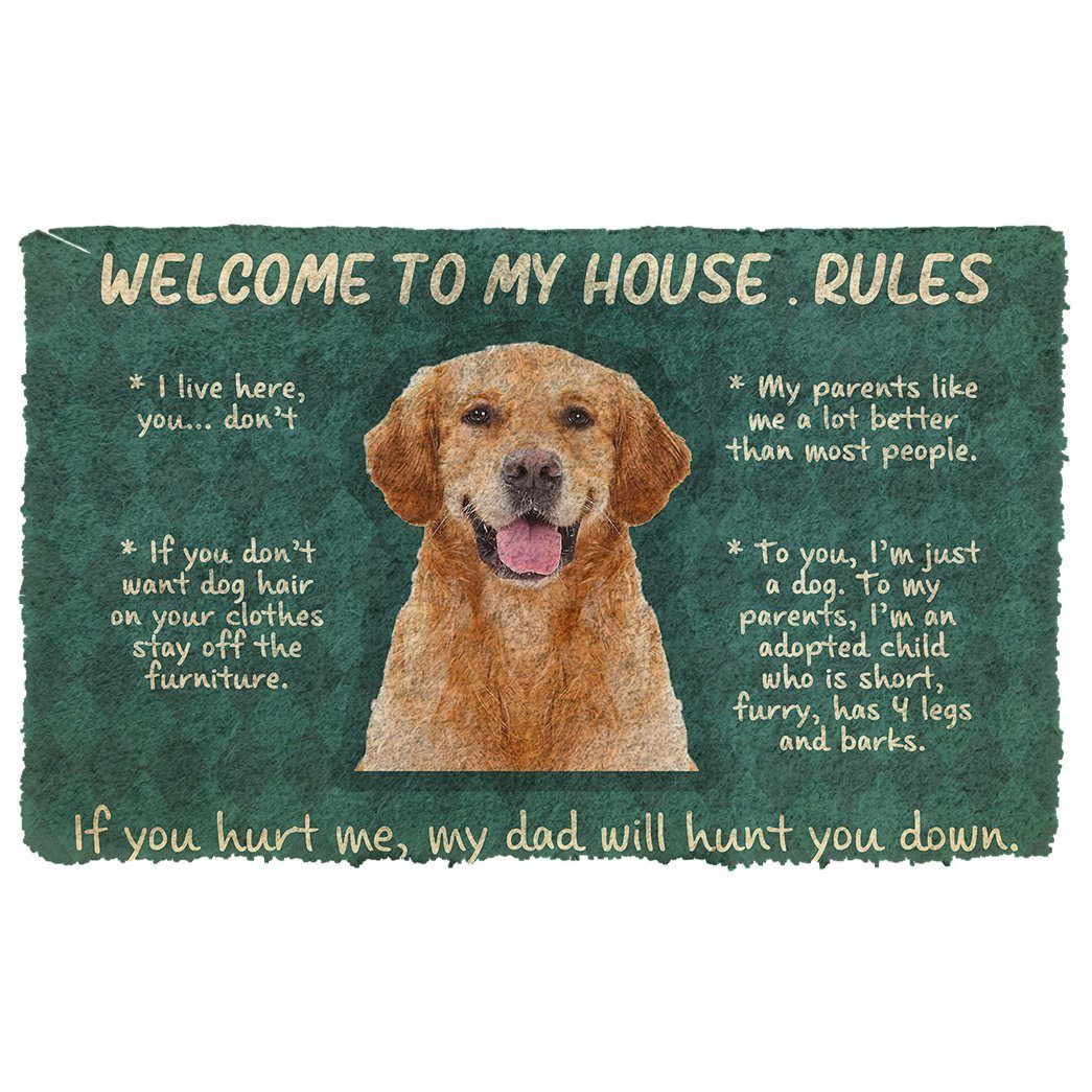 Gearhumans 3D Golden Retriever Welcome To My House Rules Custom Doormat