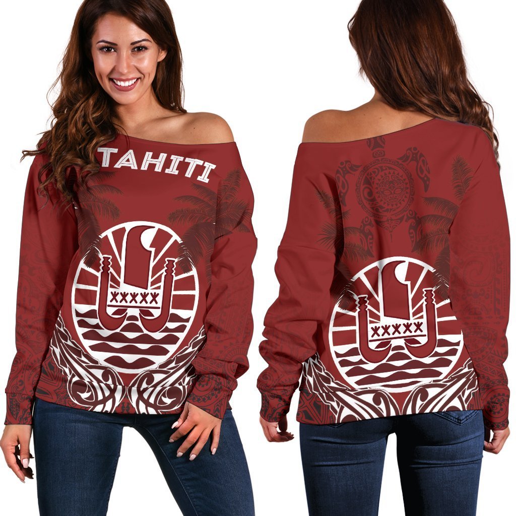 Tahiti Island Red Pattern With Flag Shoulder Sweater