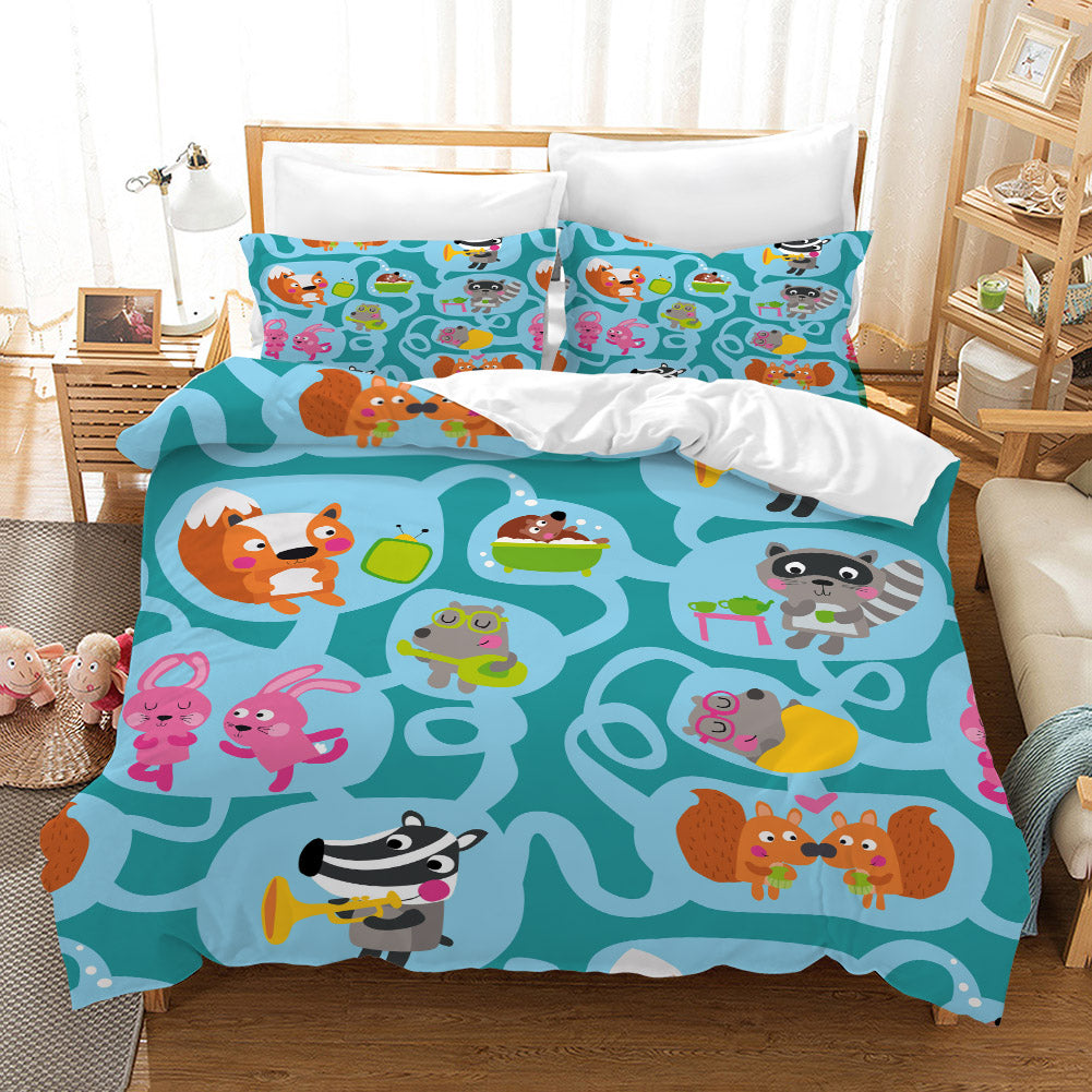 3D Cartoon Animals Pattern Quilt Cover Set Bedding Set Pillowcases 222