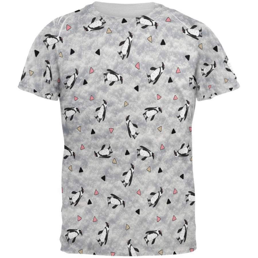 Retro Penguin Pattern All Over Mens T Shirt