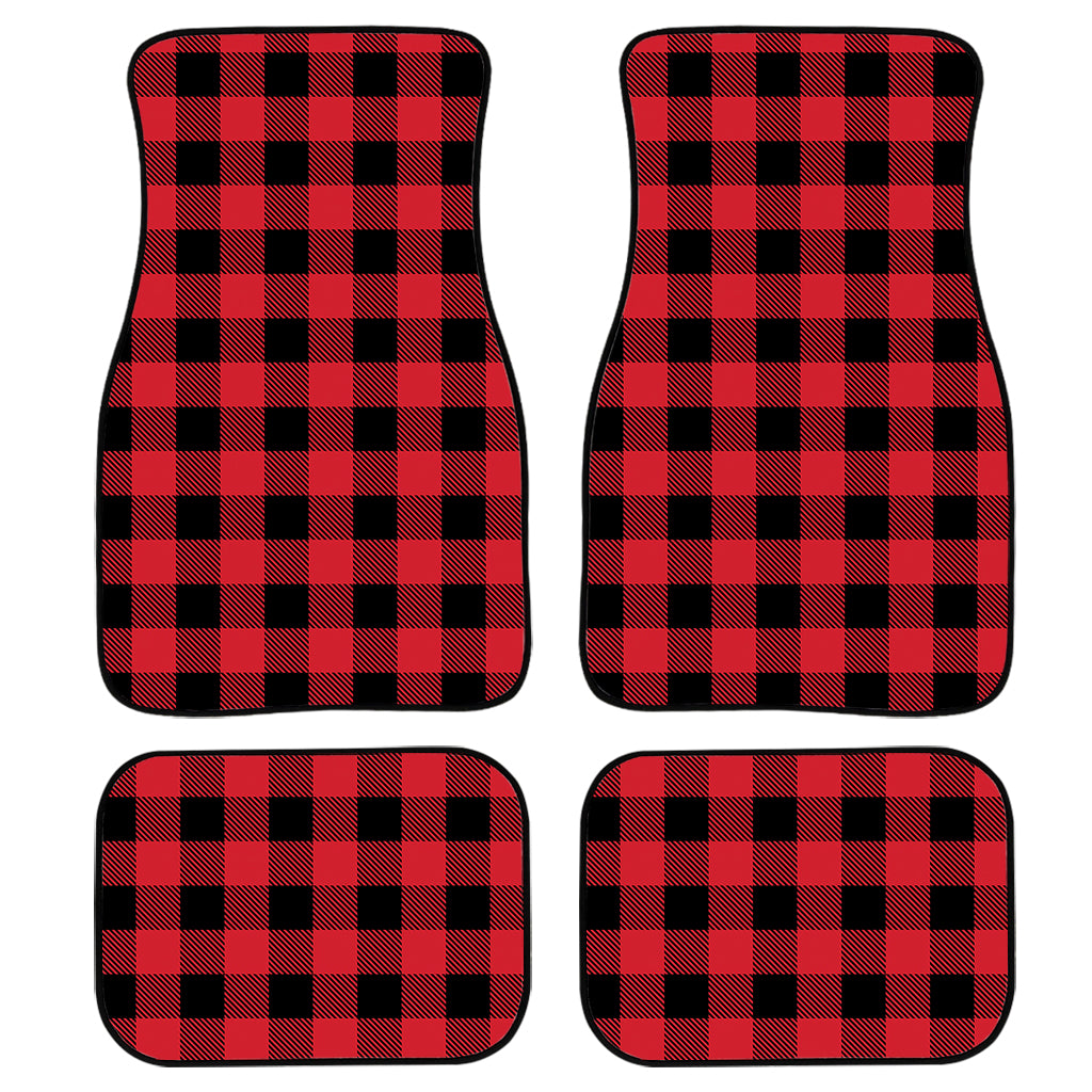 Cardinal Red Buffalo Check Pattern Print Front And Back Car Floor Mats, Front Car Mat