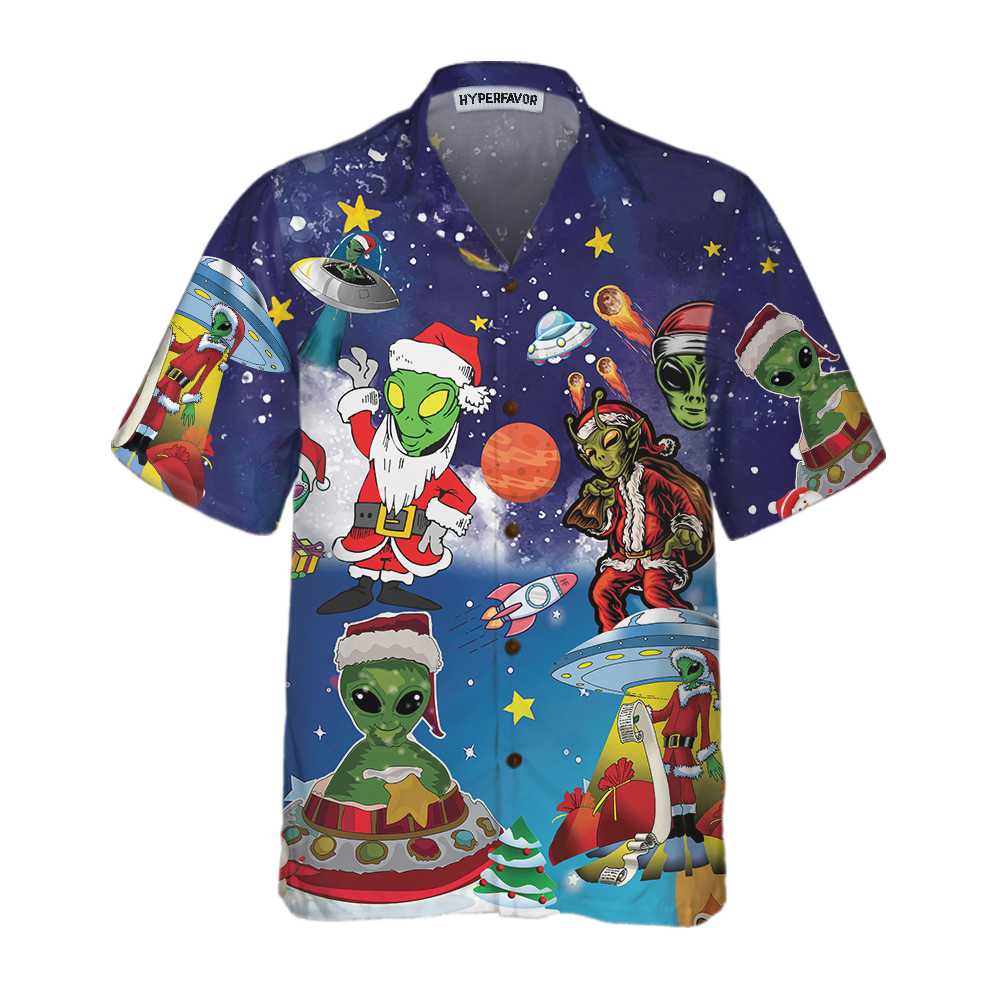 Aliens In Santa Costume Hawaiian Shirt, Funny Christmas Shirt For Men