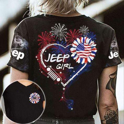 Jeep Girl Heart Independence Day Aop Unisex T-Shirt