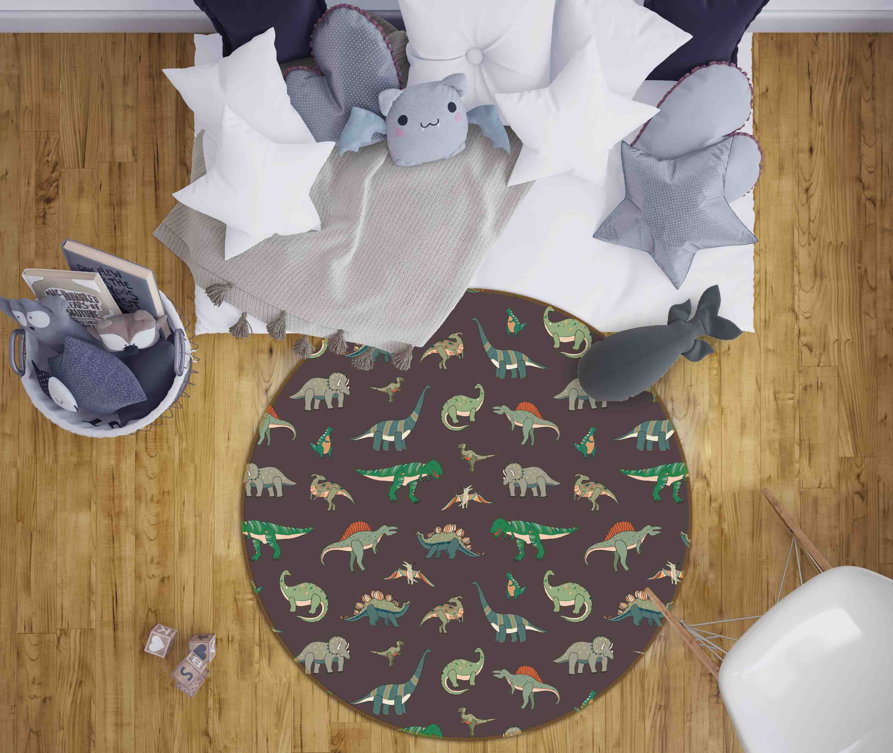 3D Cartoon Animal Dinosaur Kids Non-Slip Round Rug Mat 62