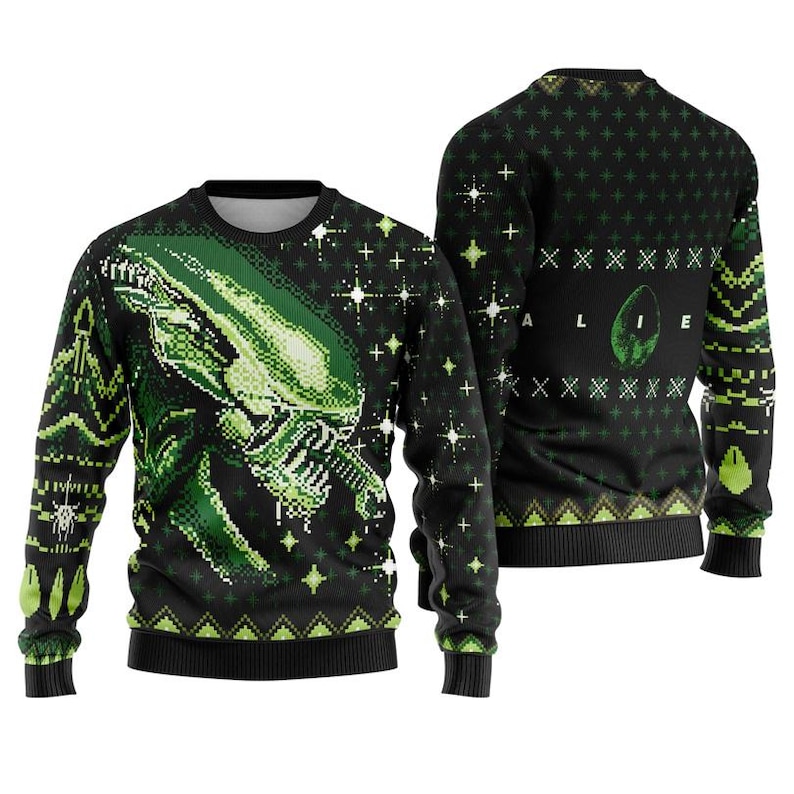 Xenomorph Alien Ugly Christmas Sweatshirt, Alien Movie Christmas Sweater, Alien Family Christmas Sweatshirt, Christmas Party Gifts Shirt