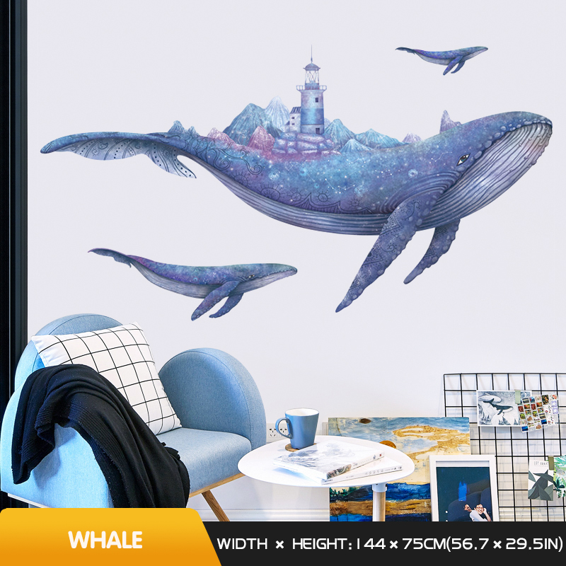 Creative Wall Sticker Fantasy Whale Home Stikers Kids Room Decoration Home Decor Self-adhesive Bedroom Living Room Wall Decor alx