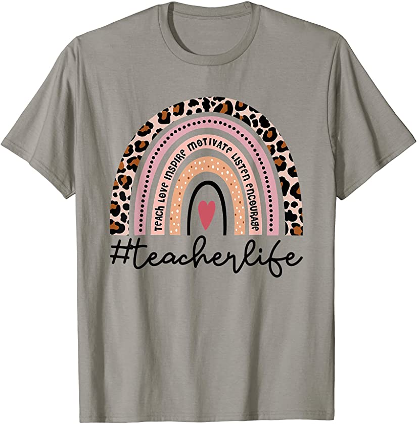 Boho Leopard Rainbow Teacher Life Teach Love Inspire T-Shirt