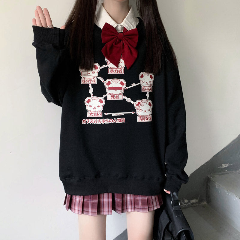 Soft Sweatshirt Hieroglyphs Bear Print Yami Kawaii