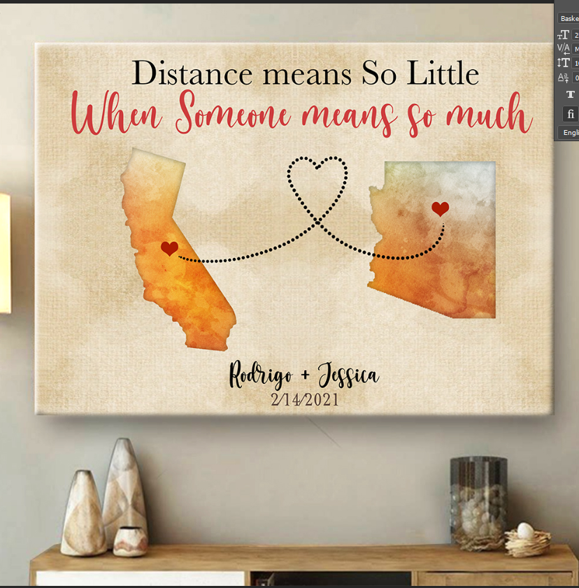 [Personalized Name & Date] Distance Means So Little Long Distance Relationship Maps – Gift For Couple, Lovely Gift, Gift For Home Decor – Horizontal Canvas Matte Canvas Wall Art