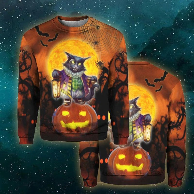 Pumpkin Carving Halloween Black Cat Crewneck Sweatshirt All Over Print Sweatshirt For Women Sweatshirt For Men Sws1053