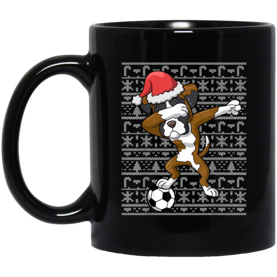 Soccer Ugly Christmas Dabbing Boxer Dog Santa Dab Gift Black Mug