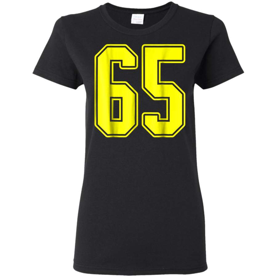 AGR 65 Yellow Outline Number 65 Sports Fan Jersey Style T-Shirt