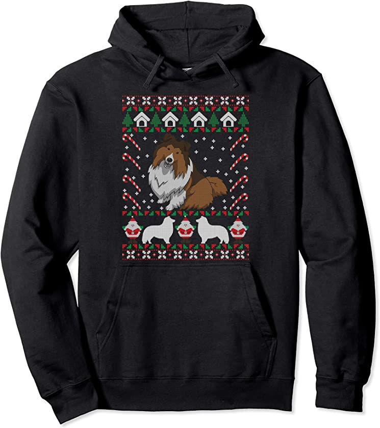 Shetland Sheepdog Ugly Christmas Sheltie Holiday Dog Lover Pullover Hoodie