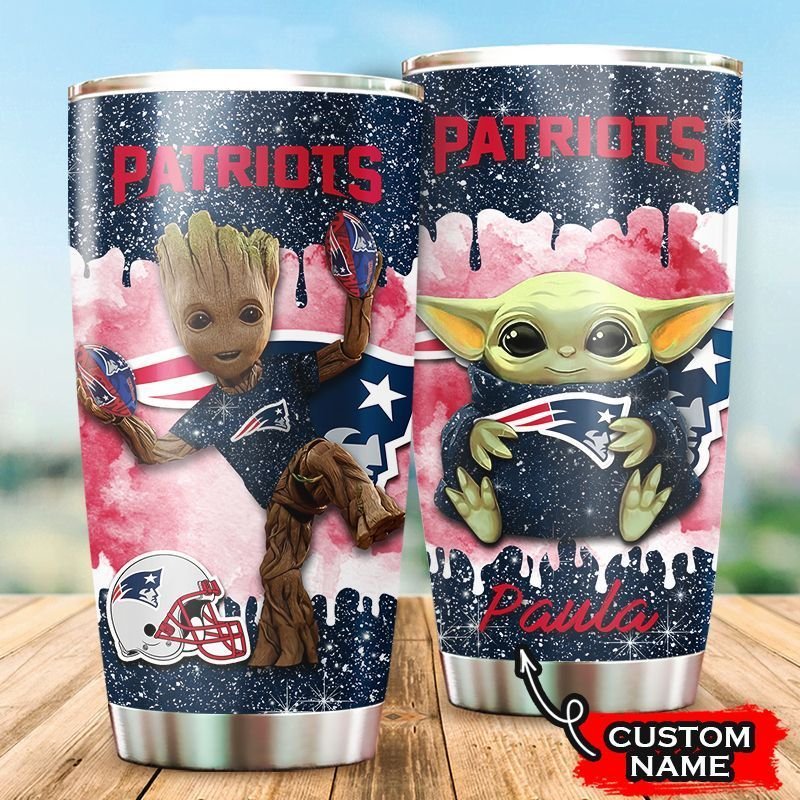 Custom Name Grogu Groot New England Patriots Tumbler Mug