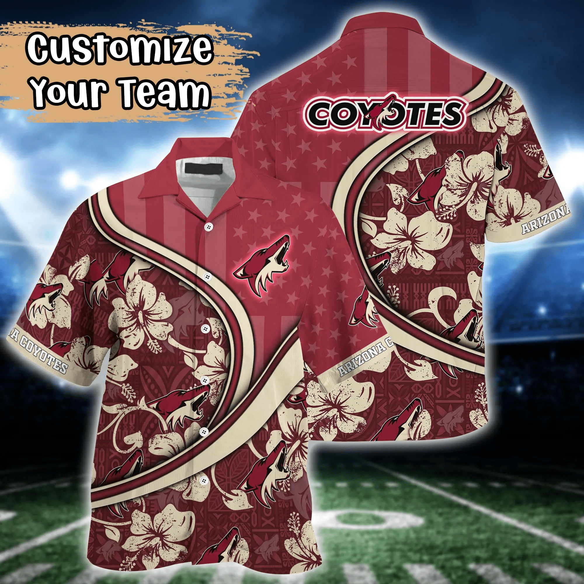 Arizona Coyotes Nhl Us Flag Hawaiian Shirt Custom Summer Aloha Shirt