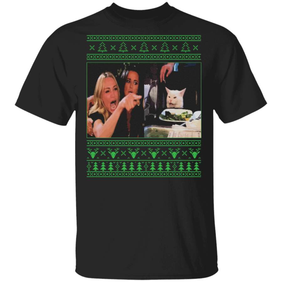 Meme Woman Yelling At A Cat Ugly Design Christmas T-Shirt