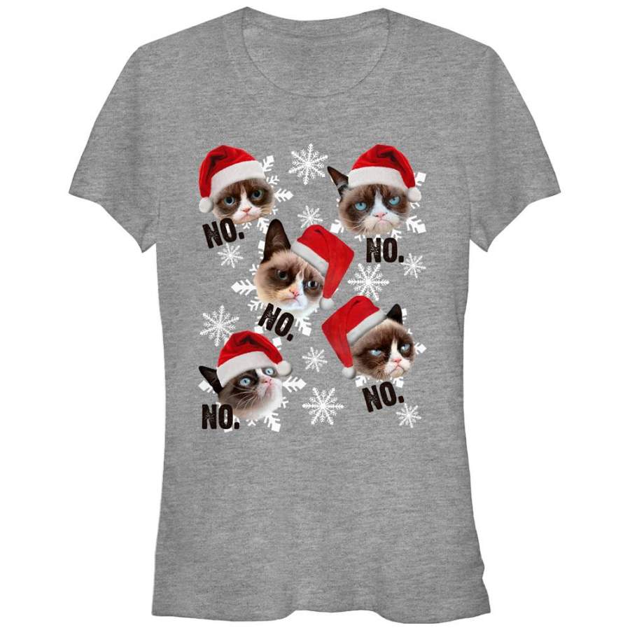 Grumpy Cat Junior’s Ugly Christmas Snowflake No  T Shirt Athletic Heather