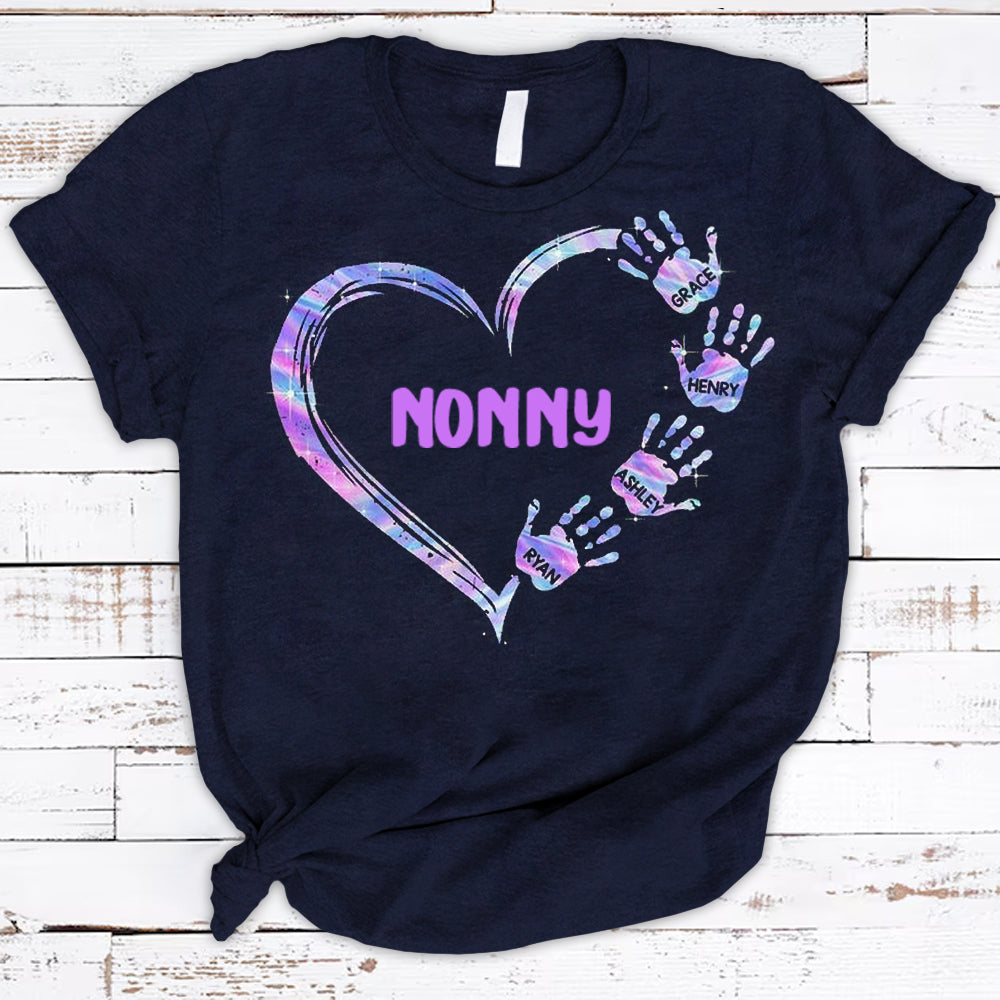 Personalized Hologram Heart With Hands Print Shirts For Nonny