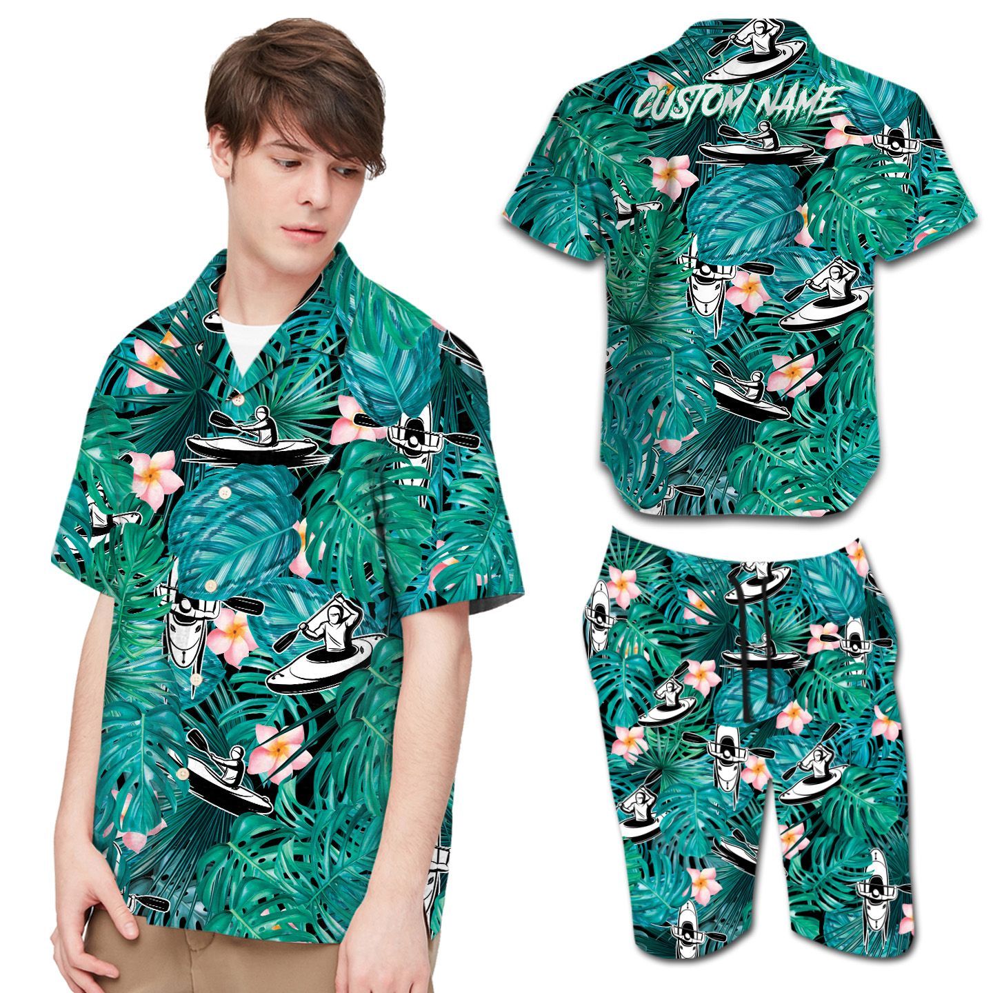 Canoeing Plumeria Tropical Leaves Custom Name Hawaii Shirt For Men In Daily Life Ha46742