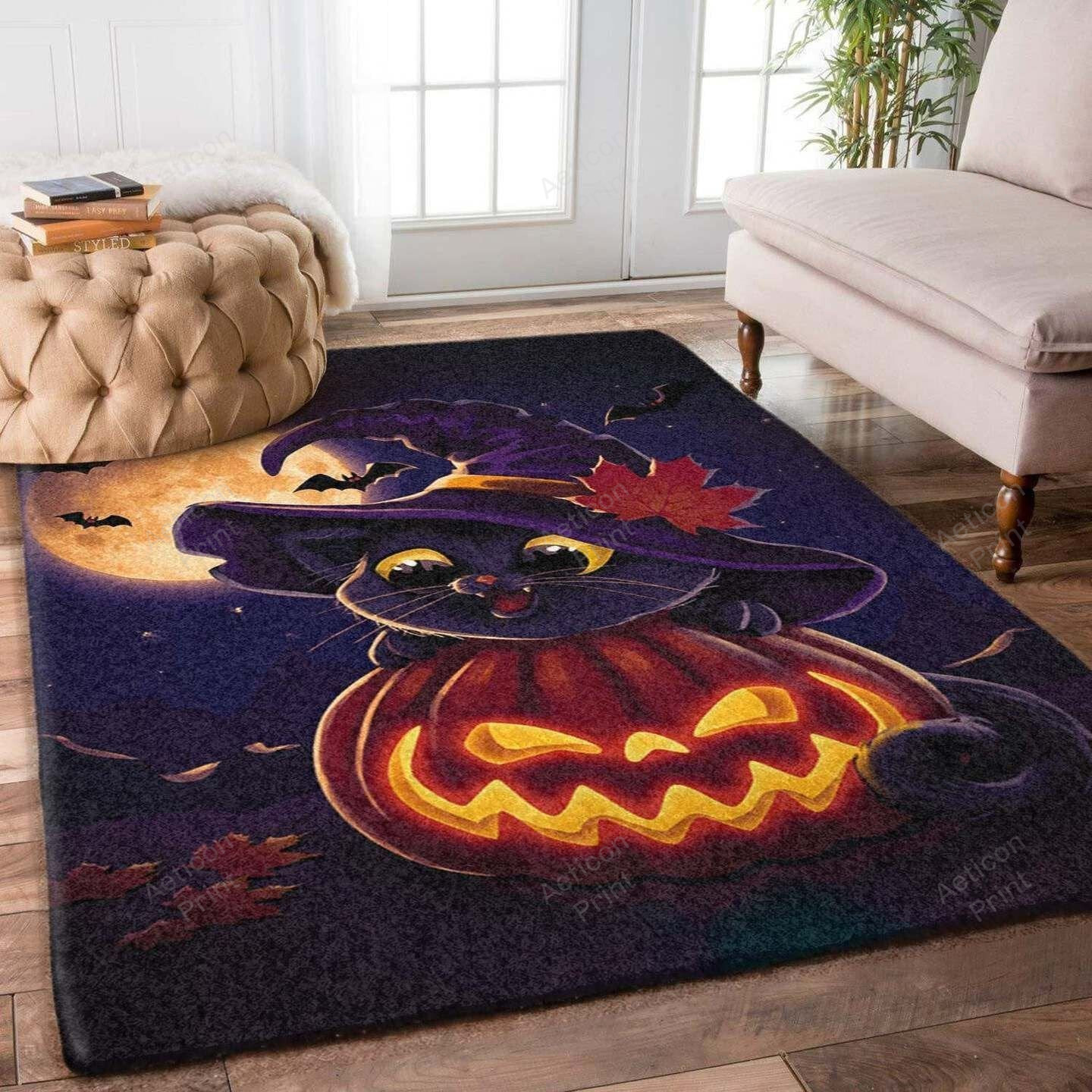 Halloween Cute Cat With Witch Area Rug Carpet Vintage Home Decor Gift Idea Carpet