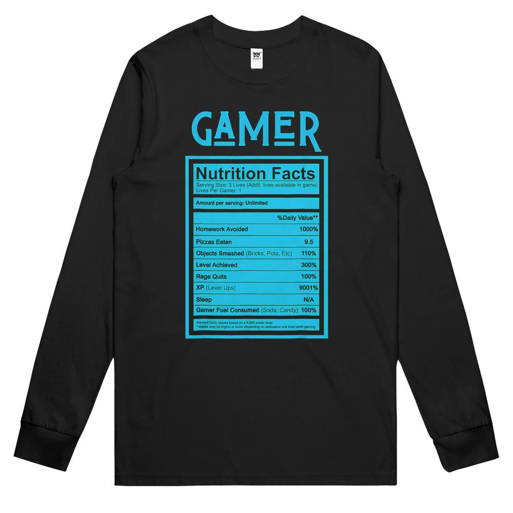 Nutritional Facts Shirt, Gamer Nutrition Facts Shirt, Gamer Nutritional Facts Men Women Gamers Gaming Shirts Long Sleeve T Shirts