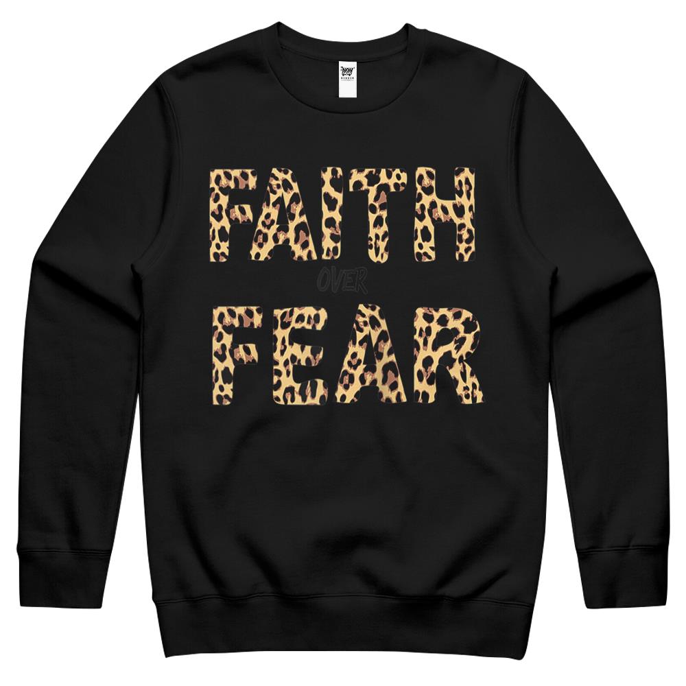 Faith Over Fear Shirt, Faith Over Fear Crewneck Sweatshirt, Faith Over Fear Leopard Letters Christian Faith Cross Crewneck Sweatshirt