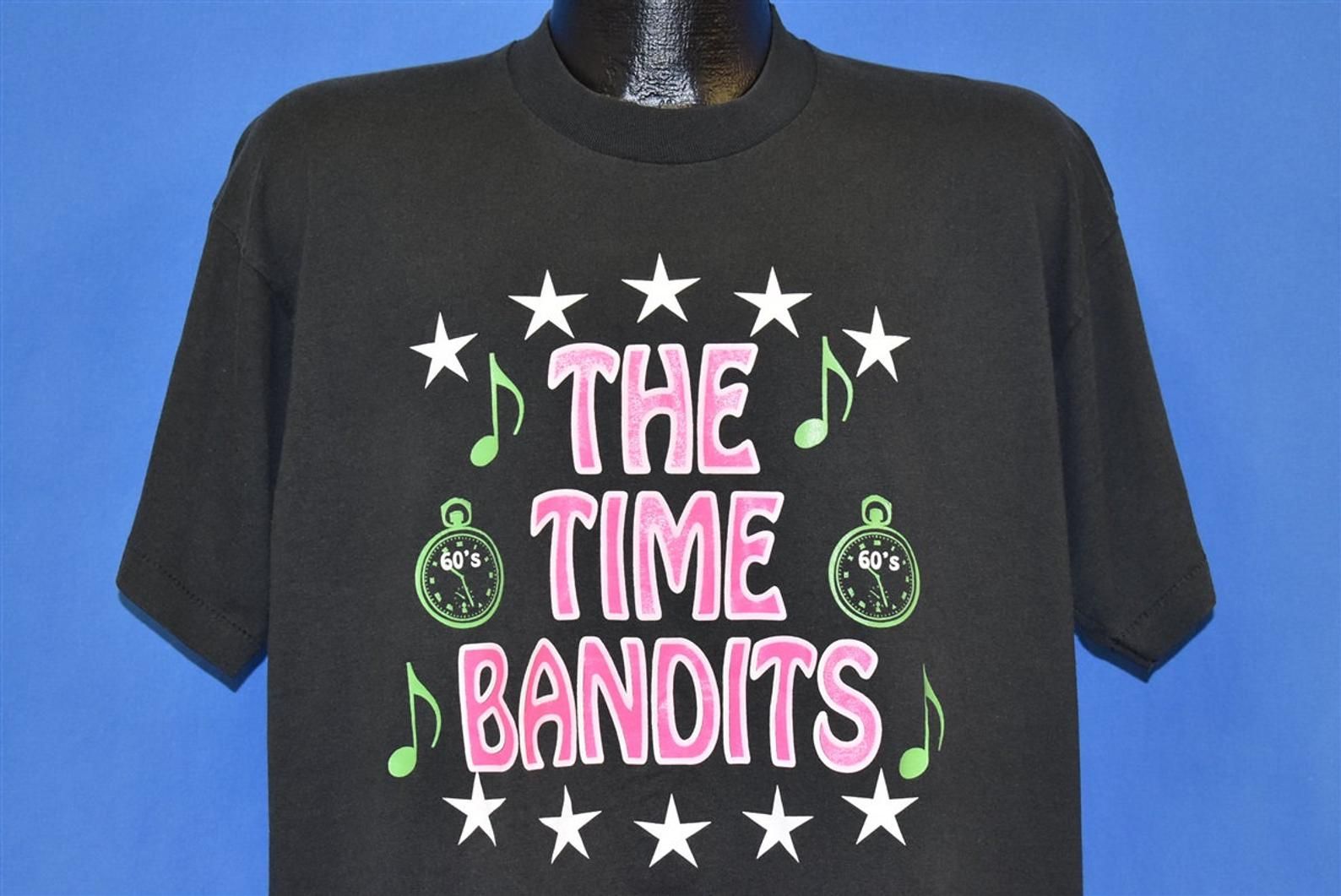 90S The Time Bandits Djs Back To The 60S Party Neon Black T-Shirt Extra
