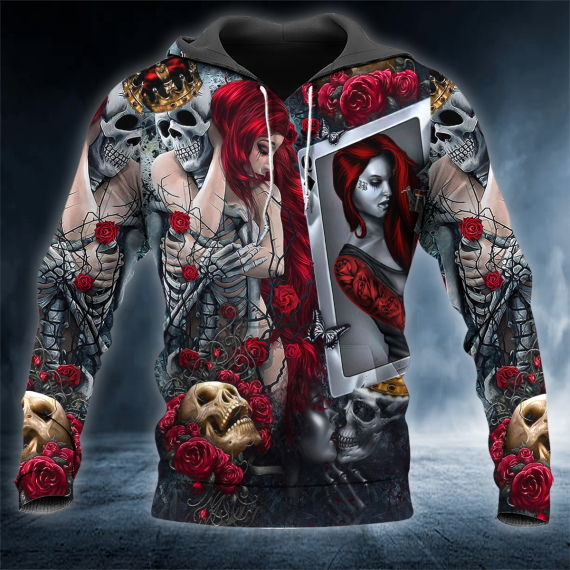 Skeleton Hug Rose Girl Dead Kiss Skull 3D All Over Printed Unisex Hoodie Us Size