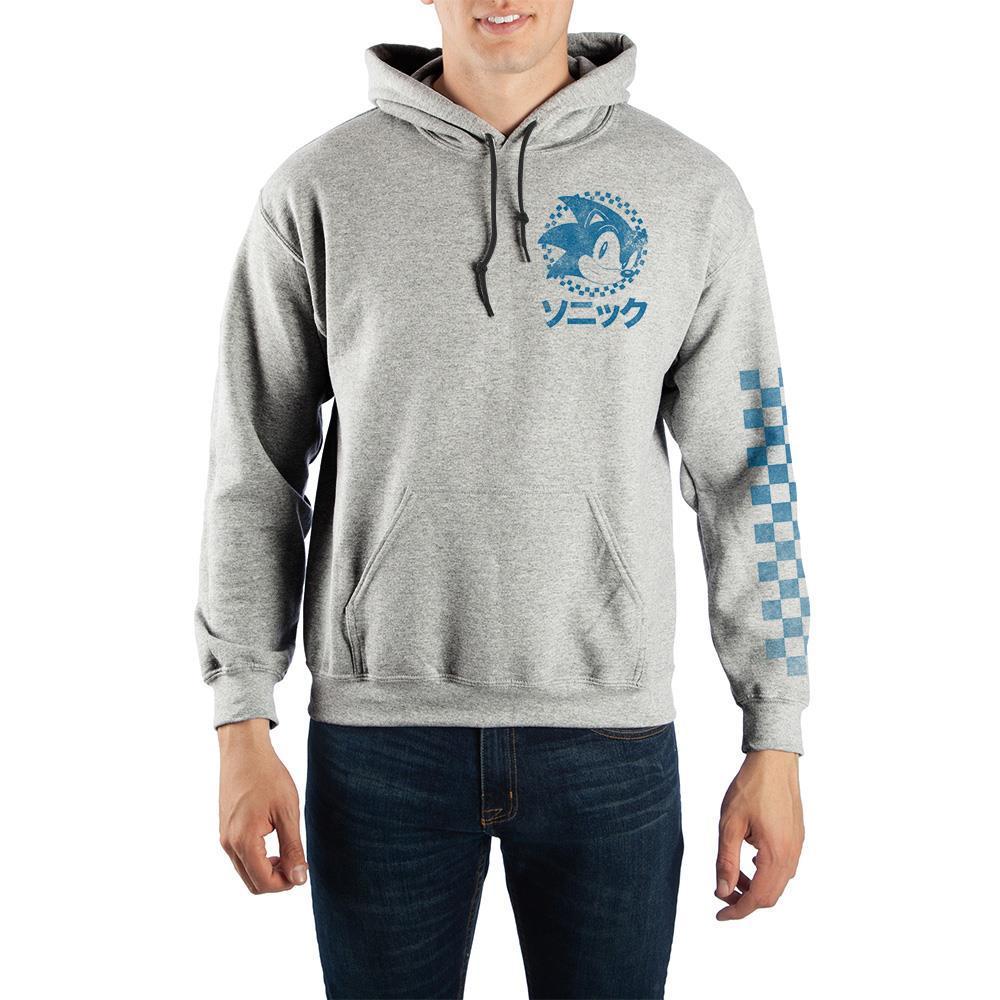 Sonic The Hedgehog Kanji Text Mens Hoodie Grey