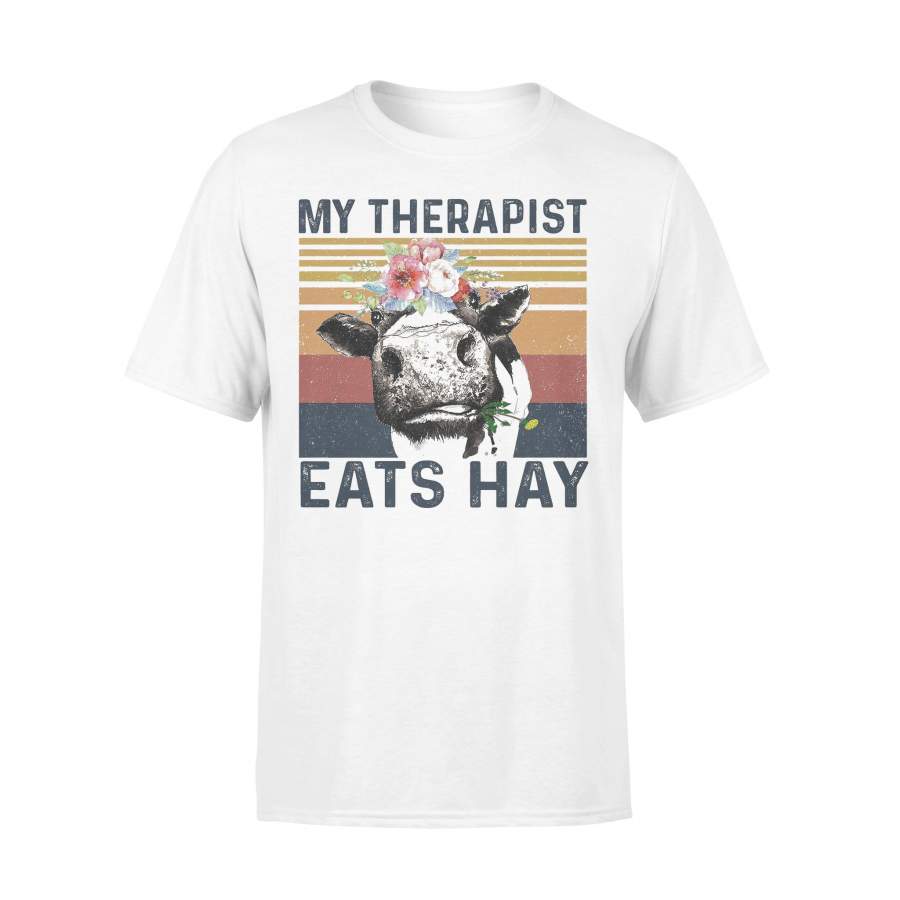 Cow My Therapist Eats Hay Flowers Vintage Retro T-shirt