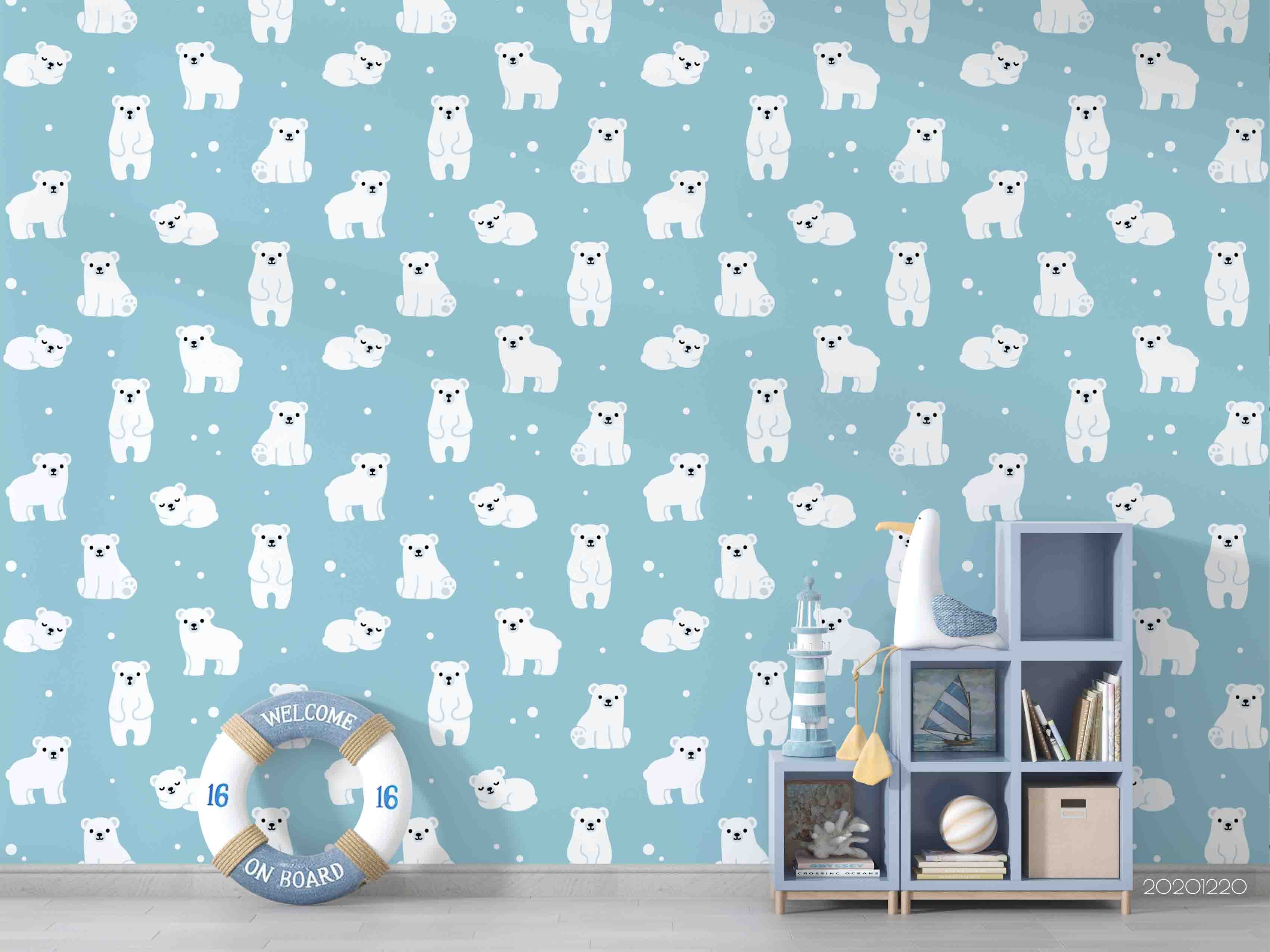 3D Hand Drawn Animal Blue Polar Bear Wall Mural Wallpaper Lqh 60