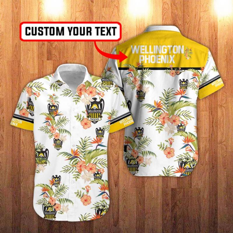 Wellington Phoenix Floral Hawaiian Shirt in White And Hawaiian Hibiscus Flower Personalization 3D Full Print Button Shirt