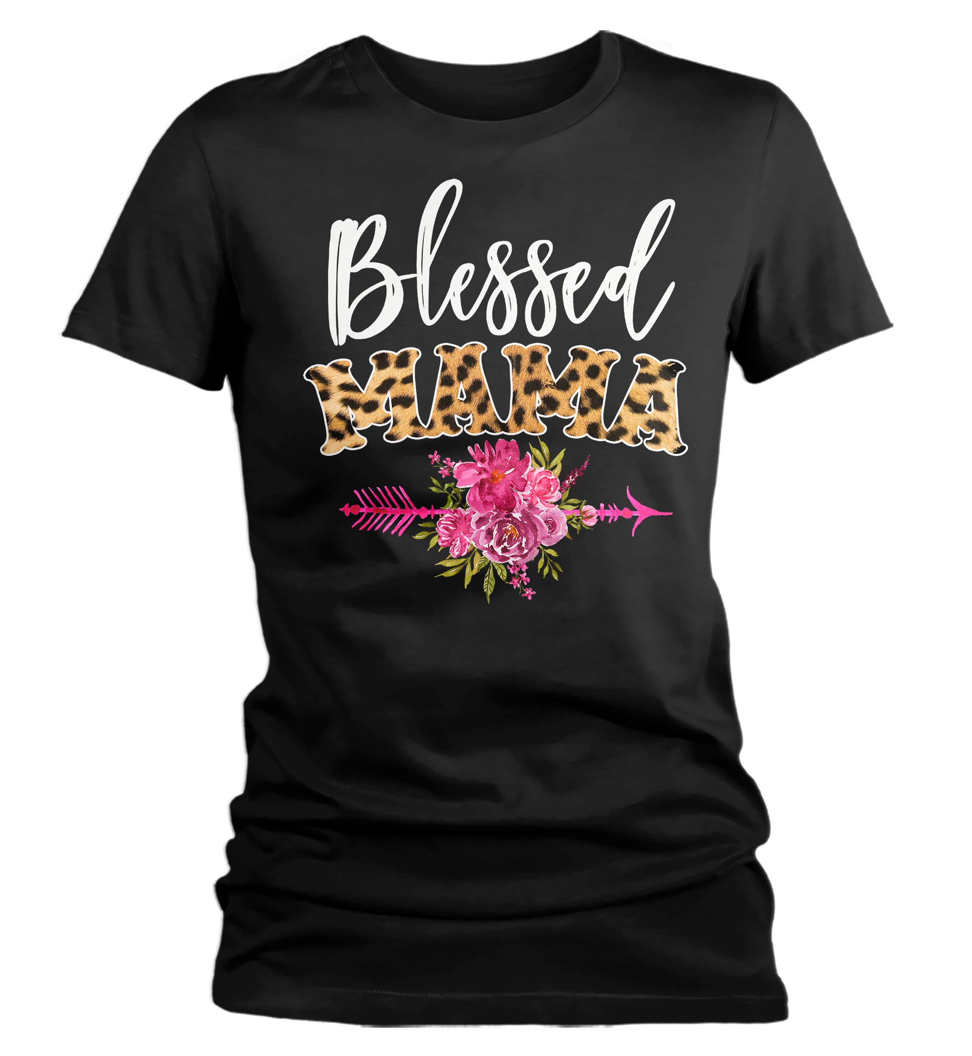 Women’S Blessed Mama Shirt Mother’S Day Gift Shirt For Mom Floral Boho Cheetah Animal Print Tee Gift For Momma Tee Ladies V-Neck