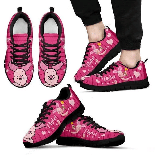 Piglet Winnie The Pooh Print Sneakers 3 Women’S Sneakers, Handmade Crafted Sneaker Black Shoes Birthday Gift Fashion Fly Sneakers