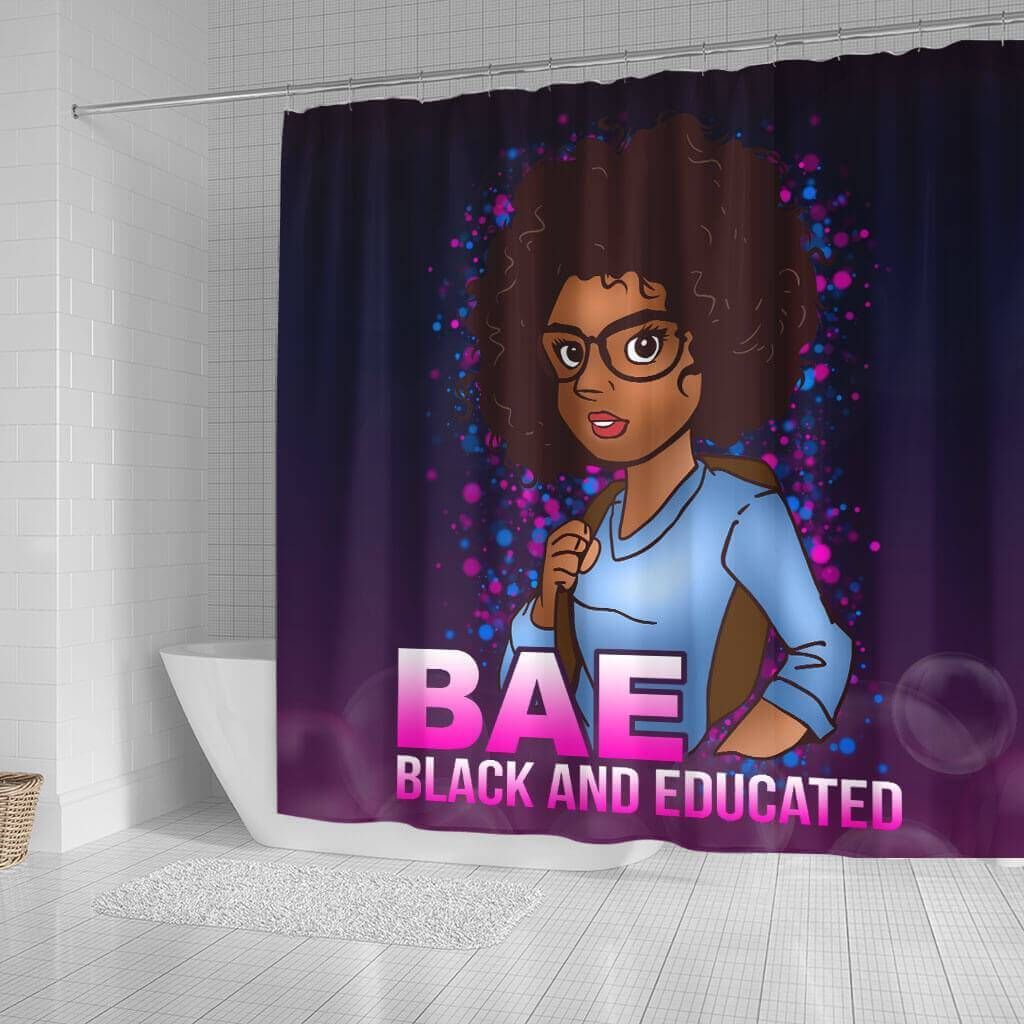 Cool Bae Afro Girl Black And Educated Afrocentric 3D Printed Shower Curtain Bathroom Decor