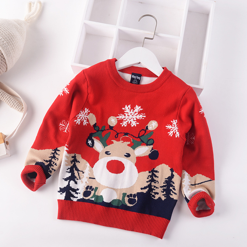 2022 Autumn Winter Kid Christmas Deer Sweater jumper Coat Children Clothing Baby Cotton Thick Wool Top Boy Knitted Pullover 2-7y alx