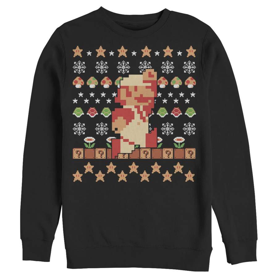 Nintendo Men’s Ugly Christmas Super Mario Pixel  Sweatshirt