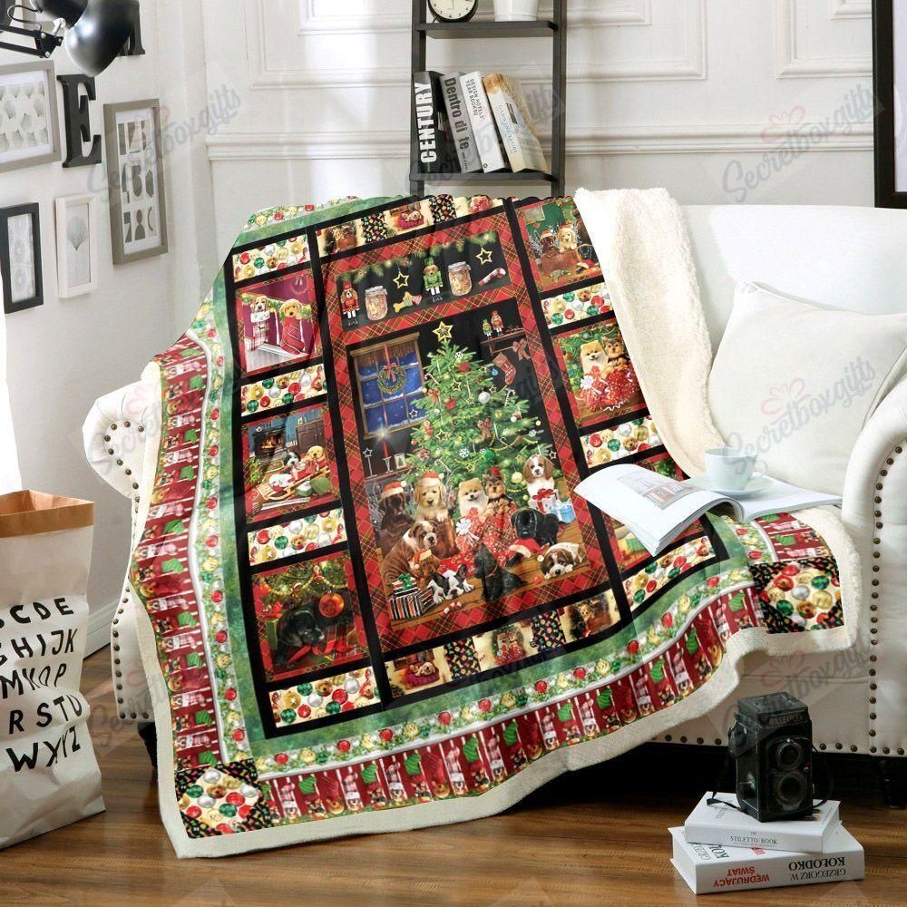 Modern Photo Collage Of Puppy Dogs Christmas Design   Fleece Sherpa Blanket