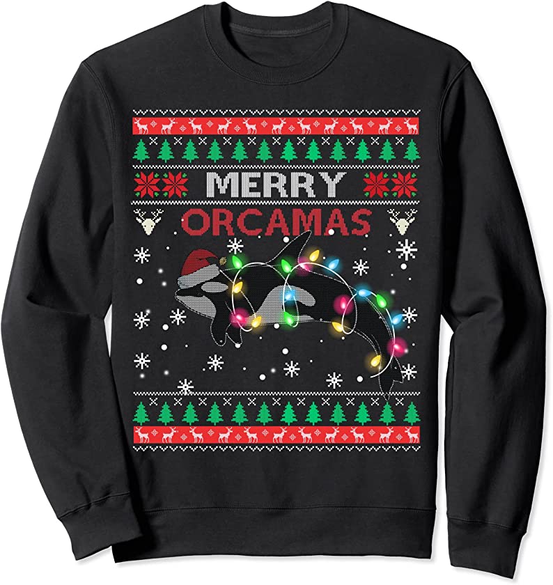 Merry Orcamas Santa Claus Killer Whale Fan Ugly Xmas Sweater Sweatshirt