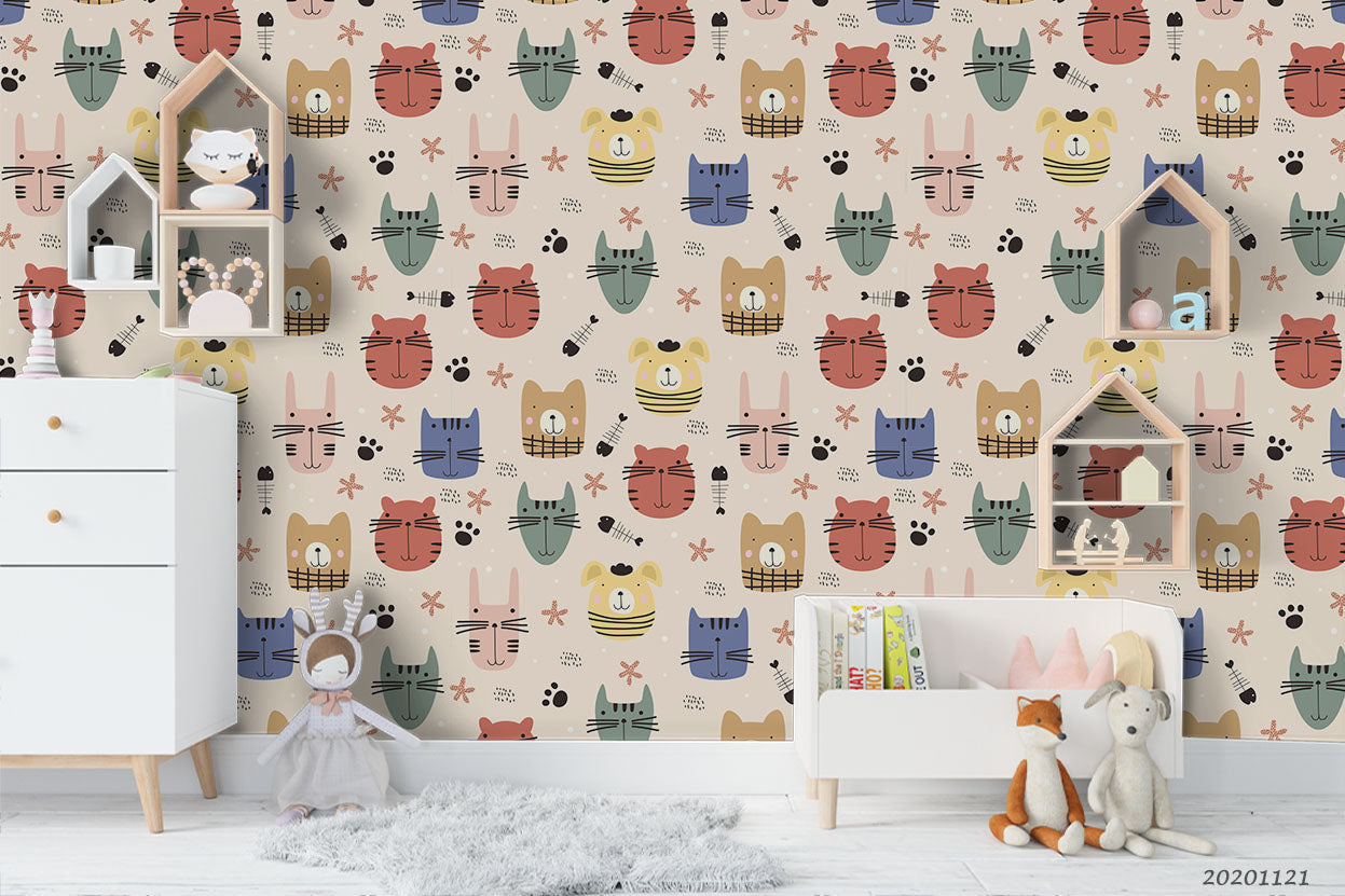 3D Cartoon Animal Cat Face Wall Mural Wallpaper Lqh 22