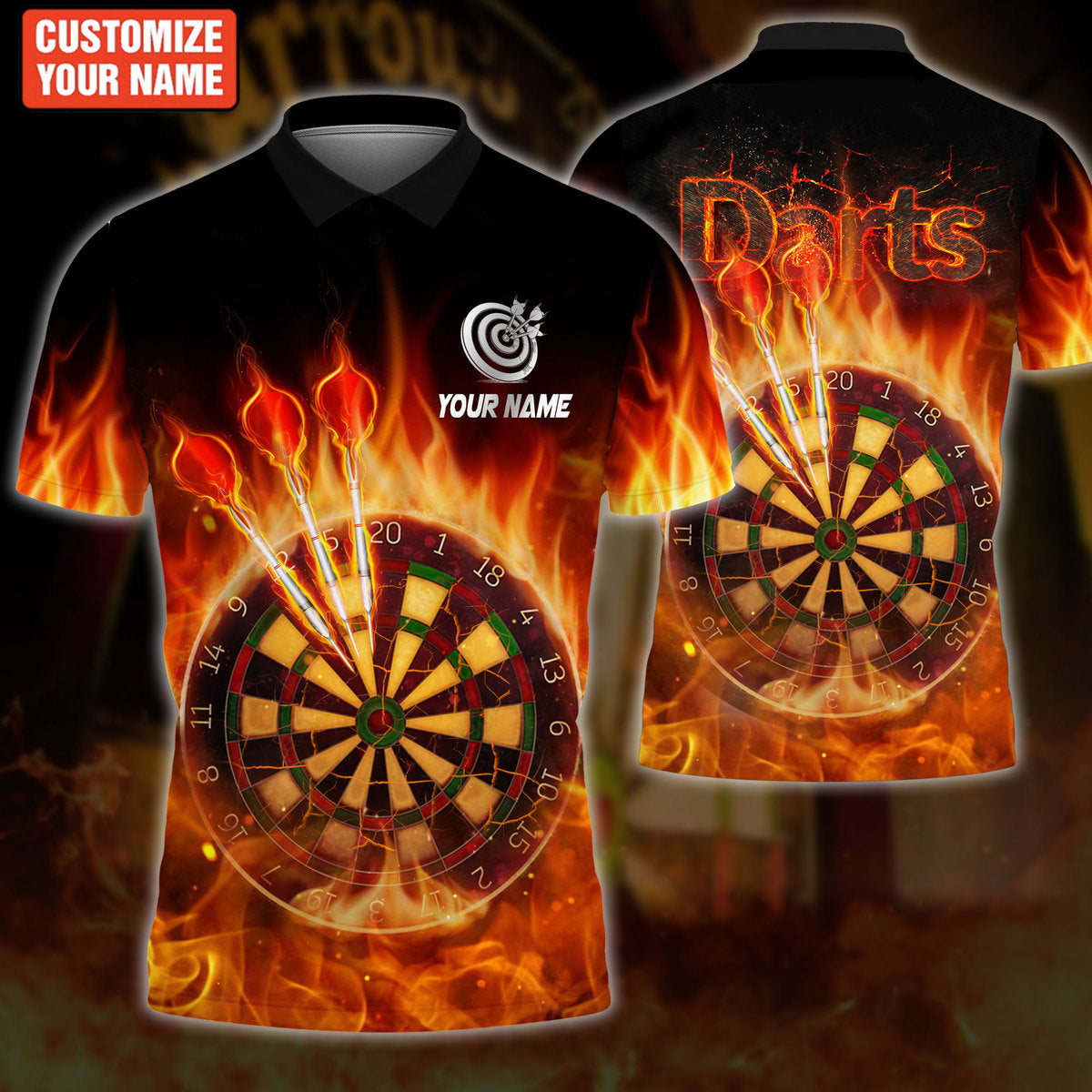 Dart On Fire Personalized Name 3D Polo Shirt Darts, Unisex For Man Women, Dart Team Shirt