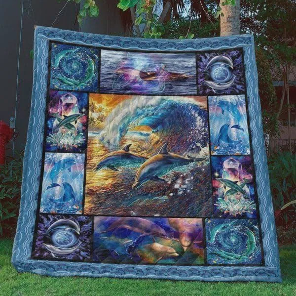 Dolphins On The Ocean Quilt Blanket Great Customized Blanket Gifts For Birthday Christmas Thanksgiving