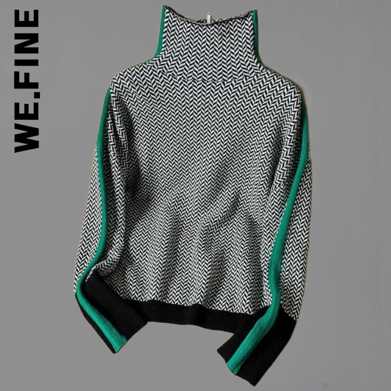 We.Fine Women Sweater Fashion Knitted Turtleneck Slim Vintage Women’s Jumper 2022 Sweet Jumper Women’s Sweater Warm Knitwear alx