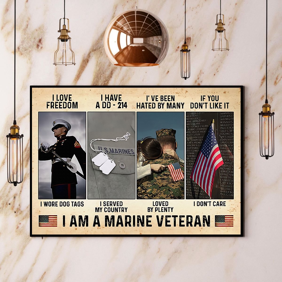 Marine Veteran I Love Freedom I Wore Dog Tags American Flag Poster No ...