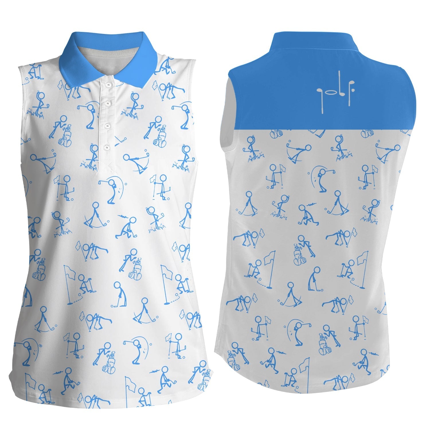 Women Sleeveless Polo Shirts Funny Golf Pattern, Blue Polo Shirt Golf Outfit Women Golf