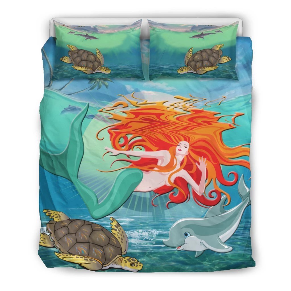 Hawaiian Mermaid Turtle Dolphin Polynesian Bedding Set